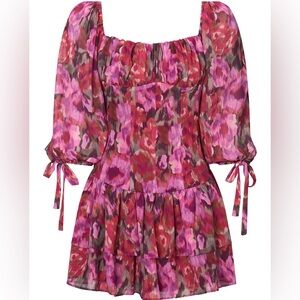 CLABELLE MINI DRESS - PUFF SLEEVE TIERED RUFFLE HEM SWEETHEART DRESS